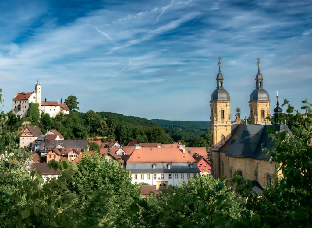 scenic view of gossweinstein basilica and castle